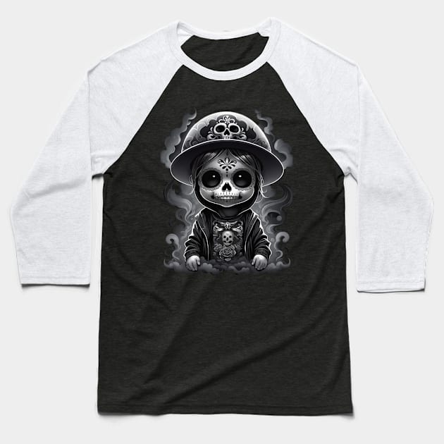 Spooky Kidz  - Dia De Los Muertos Baseball T-Shirt by Absinthe Society 